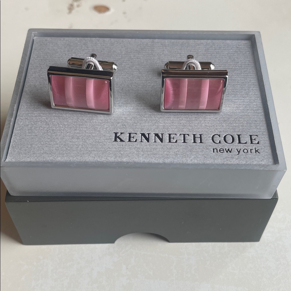 NWT - Kenneth Cole Silver and Pink Cufflinks